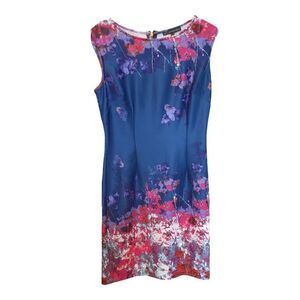 Adrianna Papell  semi-formal dress sleeveless midi bright blue floral Size 8